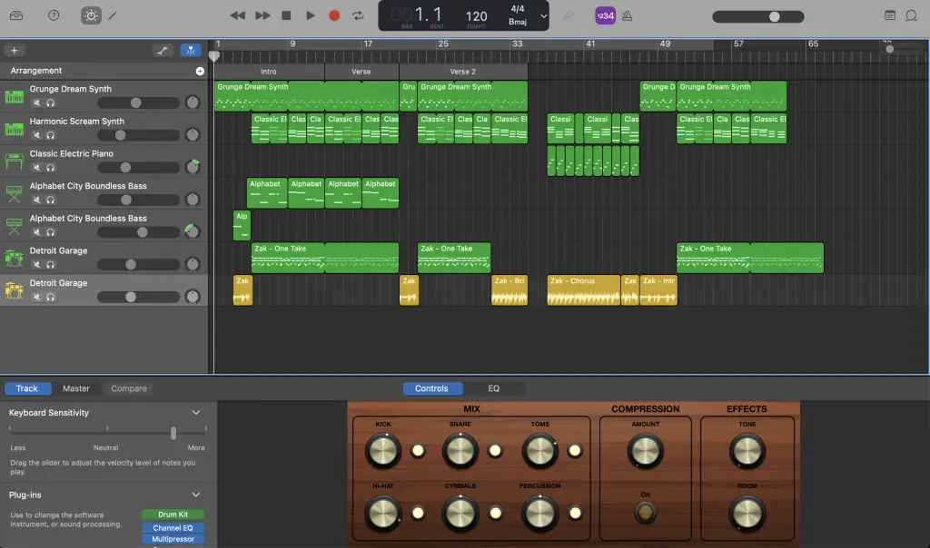 Screenshot of Garageband project